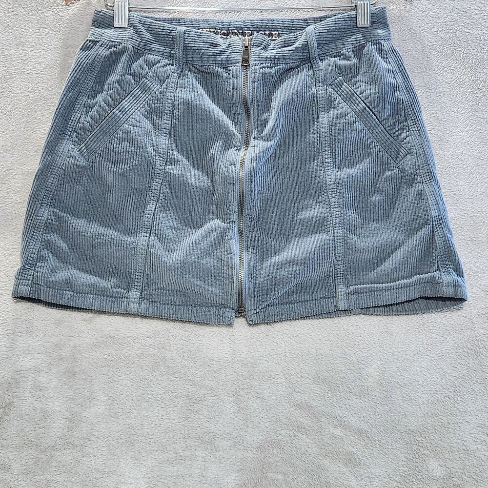 American Eagle Womens Gray Corduroy Front Zip Hi Rise A Line Mini Skirt Size 8